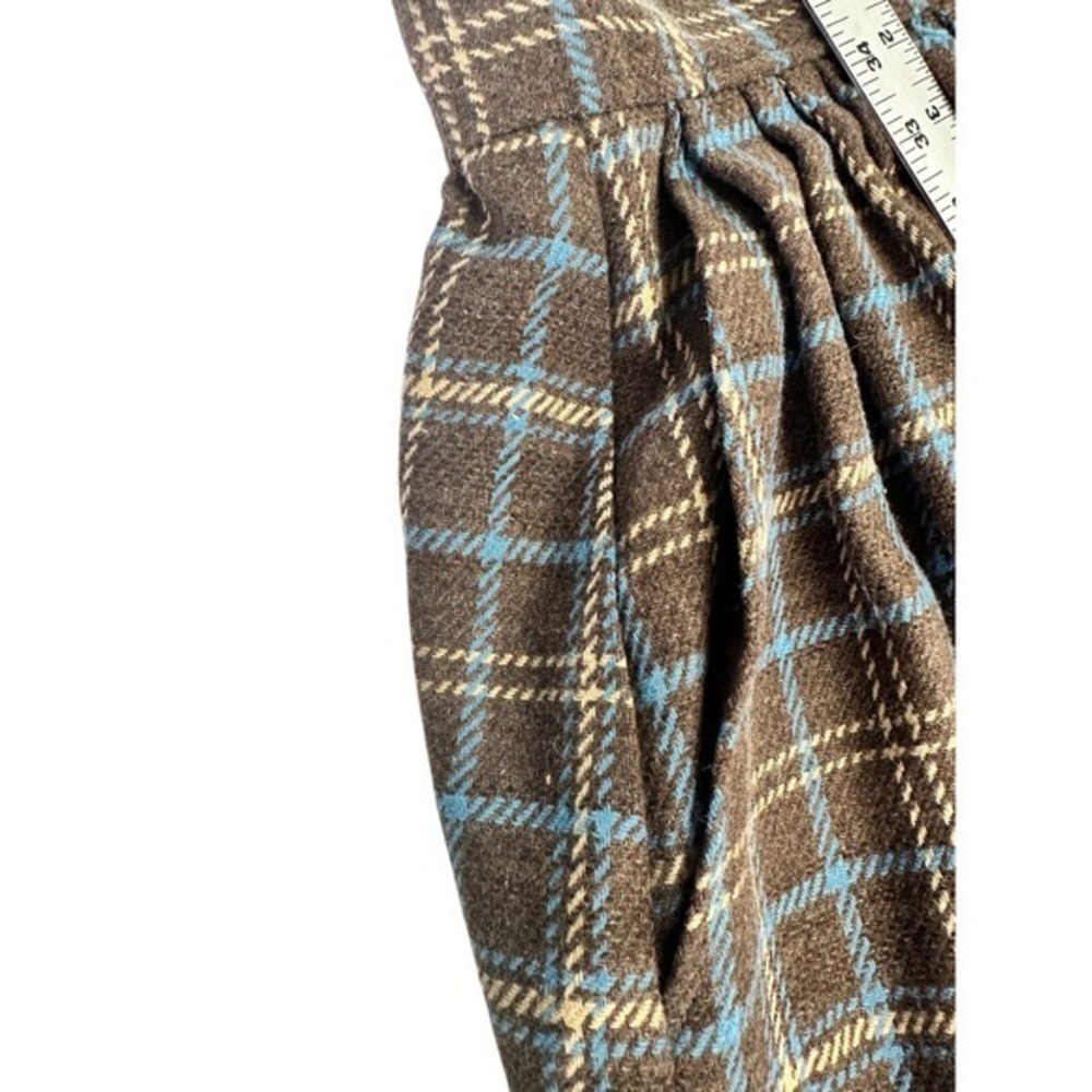 Vintage 70s 80s Plaid Wool Tweed Academic Skirt Brown Midi Length A-Line Sz S - Picture 6 of 10